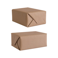 Brown craft paper box on white background. Object with clipping path