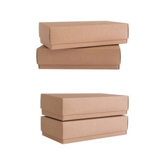 Brown craft paper box on white background. Object with clipping path