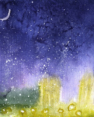 Star field in galaxy space, abstract watercolor art hand-drown painting for texture background