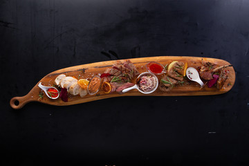 set of various meat products