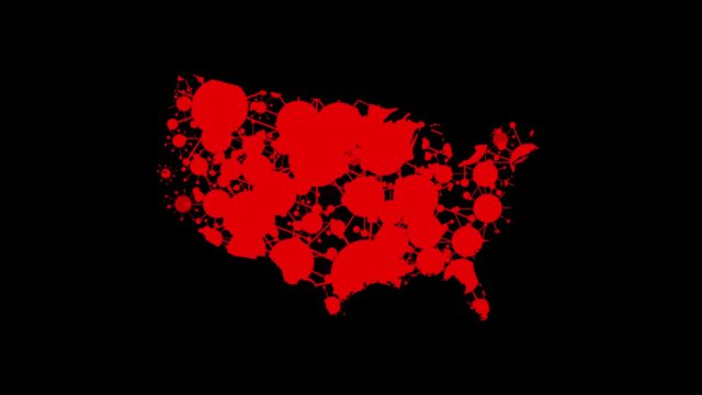 Concept of USA Covid-19, coronavirus, ncov 2019, sars cov 2, outbreak or spreading allover the USA. Simple abstract 2D animation. The spread of the virus in the territory.