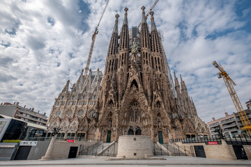 Barcelona, Catalonia / Spain: 04 09 2020: Sagrada Familia building by the architect Gaudí in the...