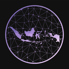 Indonesia icon. Vector polygonal map of the country. Indonesia icon in geometric style. The country map with purple low poly gradient on dark background.