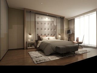 3d render of hotel bedroom