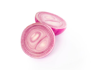 Fresh red onions isolated on white background, raw food ingredient