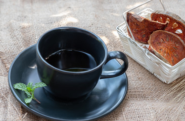  Hot bael Fruit Tea  healthy fruit and herbs on sackcloth