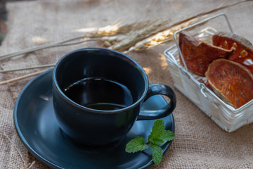  Hot bael Fruit Tea  healthy fruit and herbs on sackcloth