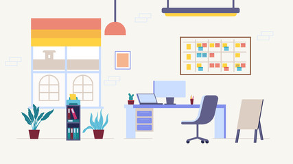 Office Interior Workplace Flat Vector Illustration
