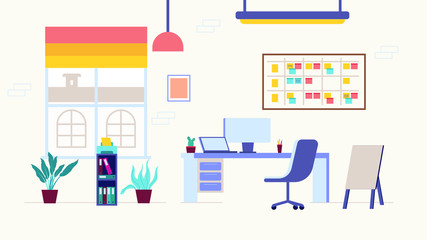 Office Interior Workplace Flat Vector Illustration