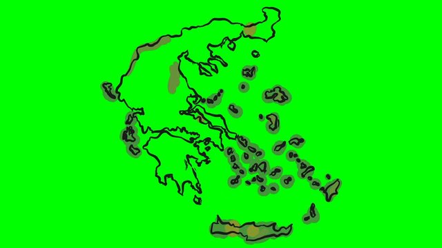 Greece drawing colored map on green screen isolated whiteboard chroma key chromakey
