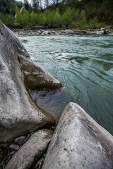 
beautiful mountain river with fast flowing water