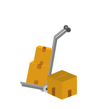 Handcart With Stack Of Cardboard Boxes Delivery Isolated Icon
