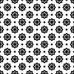 Vector seamless pattern. Abstract simple flower design. Black elements on a white background. Modern minimal illustration perfect for backdrop graphic design, textiles, print, packing, etc.