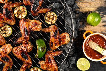 grilled chicken wings and vegetables