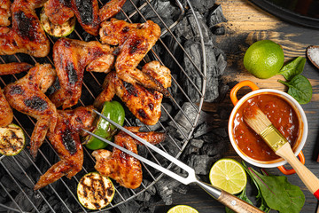 grilled chicken wings and vegetables