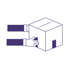 delivery hands with cardboard box cargo isolated icon design line style