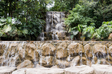 Stunning beautiful waterfall, Perdana Botanical Gardens in Kuala Lumpur, Malaysia.