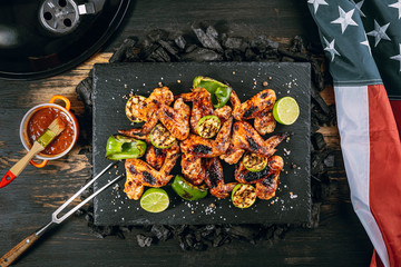 grilled chicken wings and vegetables for American Independence Day July 4