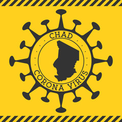 Corona virus in Chad sign. Round badge with shape of virus and Chad map. Yellow country epidemy lock down stamp. Vector illustration.