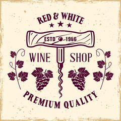 Corkscrew vector vintage emblem for wine shop