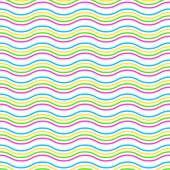 Vector Seamless Pattern. Colorful horizontal wavy lines on a white background. Simple modern illustration great for festive background, design greeting cards, textiles, packing, wallpaper, etc.