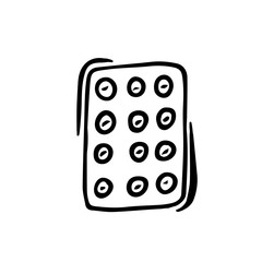 Doodle illustration of the packing of pills. Vector image of tablets for example from covid-19 
