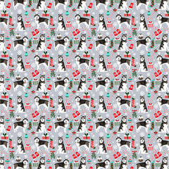 Alaskan Malamute Dog Pattern Fabric