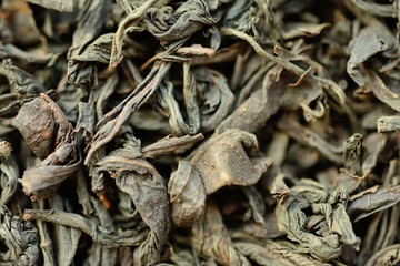 Dried tea leaf, close-up. Background image of the texture.