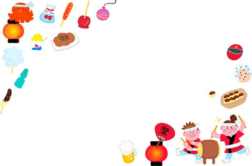 お祭りセット三角フレーム　アクリル画