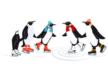 Pinguine beim Eislaufen auf dem Eis – Vektor Illustration