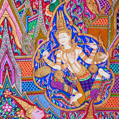 Mural painting of the history of temples in Thailand
