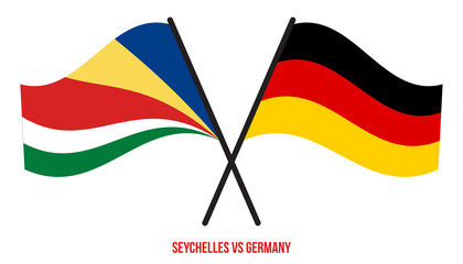 Seychelles and Germany Flags Crossed And Waving Flat Style. Official Proportion. Correct Colors