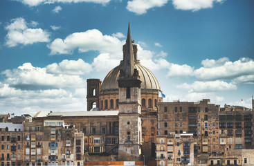 Fototapeta na wymiar View on Valletta with the Charmelite Church. beautiful scenery valletta Malta