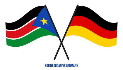 South Sudan and Germany Flags Crossed And Waving Flat Style. Official Proportion. Correct Colors