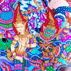 Mural painting of the history of temples in Thailand