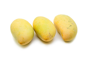 Ripe barracuda mango isolated on white background. Tropical fruit in Thailand.