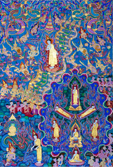 Mural painting of the history of temples in Thailand