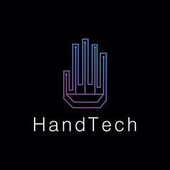 Hand Tech logo design vector template with Modern Line icon Concept style for app.