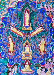Mural painting of the history of temples in Thailand