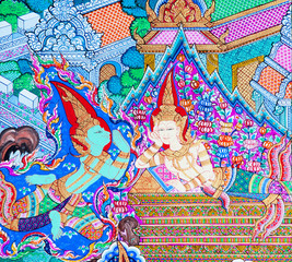 Mural painting of the history of temples in Thailand