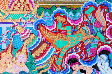 Mural painting of the history of temples in Thailand © Benzine