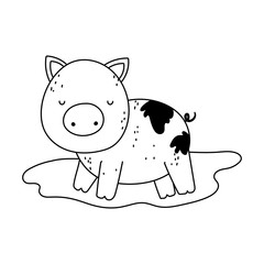 pig in the mud farm animal isolated icon on white background line style