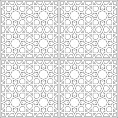 Black and white 2D CAD drawing of Islamic pattern. Islamic patterns use elements of geometry that are repeated in their designs.