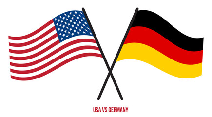 USA and Germany Flags Crossed And Waving Flat Style. Official Proportion. Correct Colors