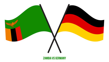 Zambia and Germany Flags Crossed And Waving Flat Style. Official Proportion. Correct Colors