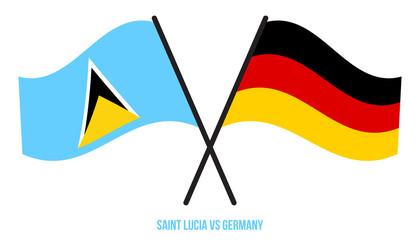 Saint Lucia and Germany Flags Crossed And Waving Flat Style. Official Proportion. Correct Colors