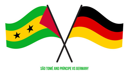 Sao Tome and Germany Flags Crossed And Waving Flat Style. Official Proportion. Correct Colors
