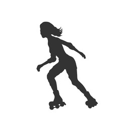 Fototapeta na wymiar Black silhouette of roller girl. Outdoor fitness. Young active woman. Isolated skating image