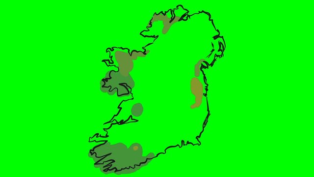 Ireland drawing colored map on green screen isolated whiteboard chroma key chromakey