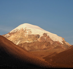 Sajama mountain, highest peak of Bolivia, at dusk.